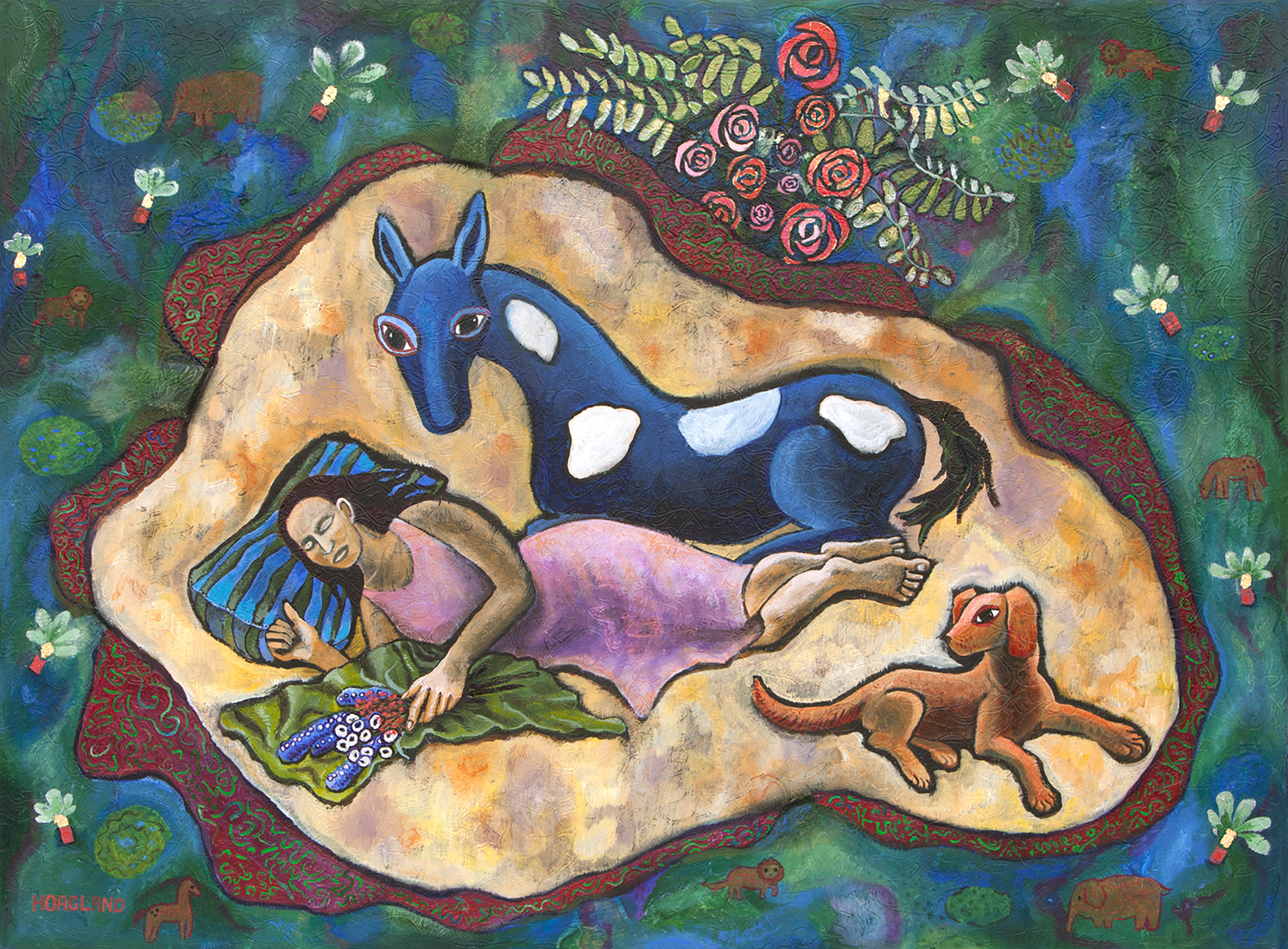 Woman with Horse and Dog
