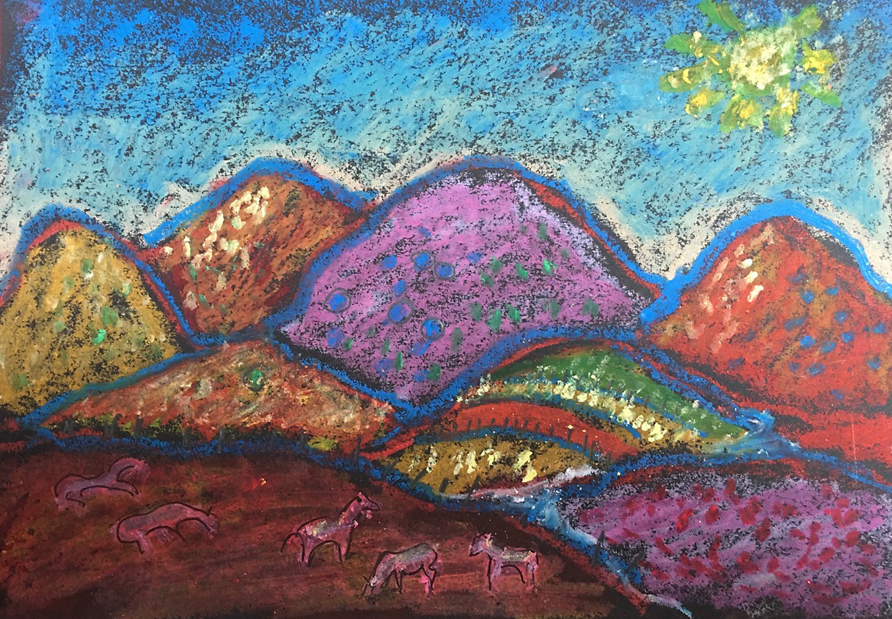 Whimsical Landscape with Pink Horses