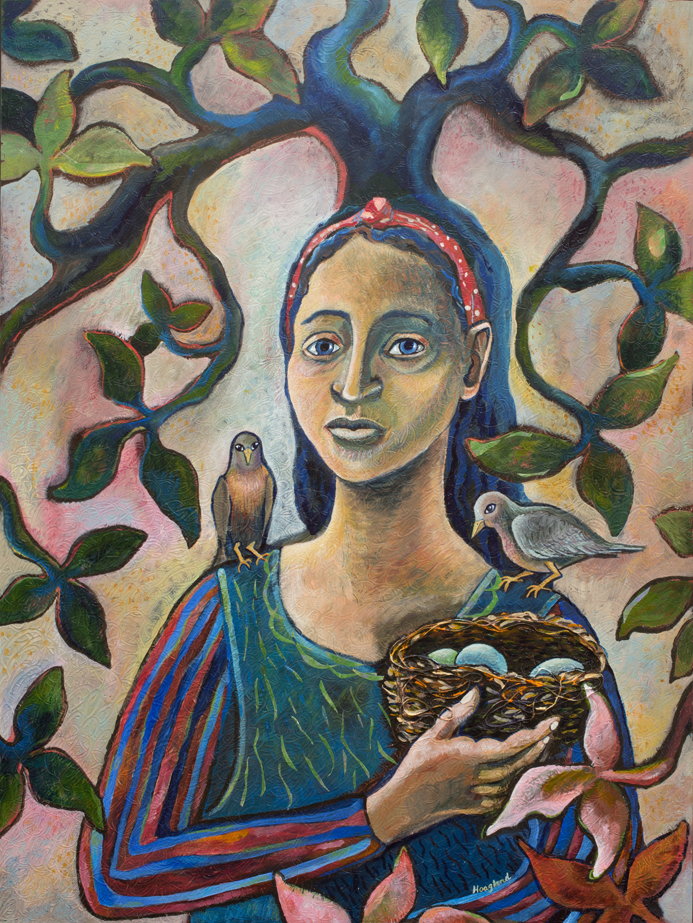 Woman with Nest and Birds